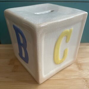 Vintage Ceramic Alphabet Block Coin Bank